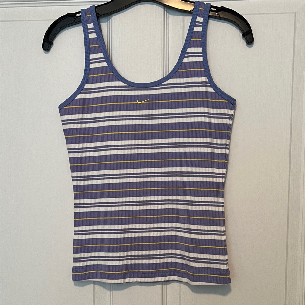 Nike Women's Tank Top - Blue, White, and Yellow Stripes